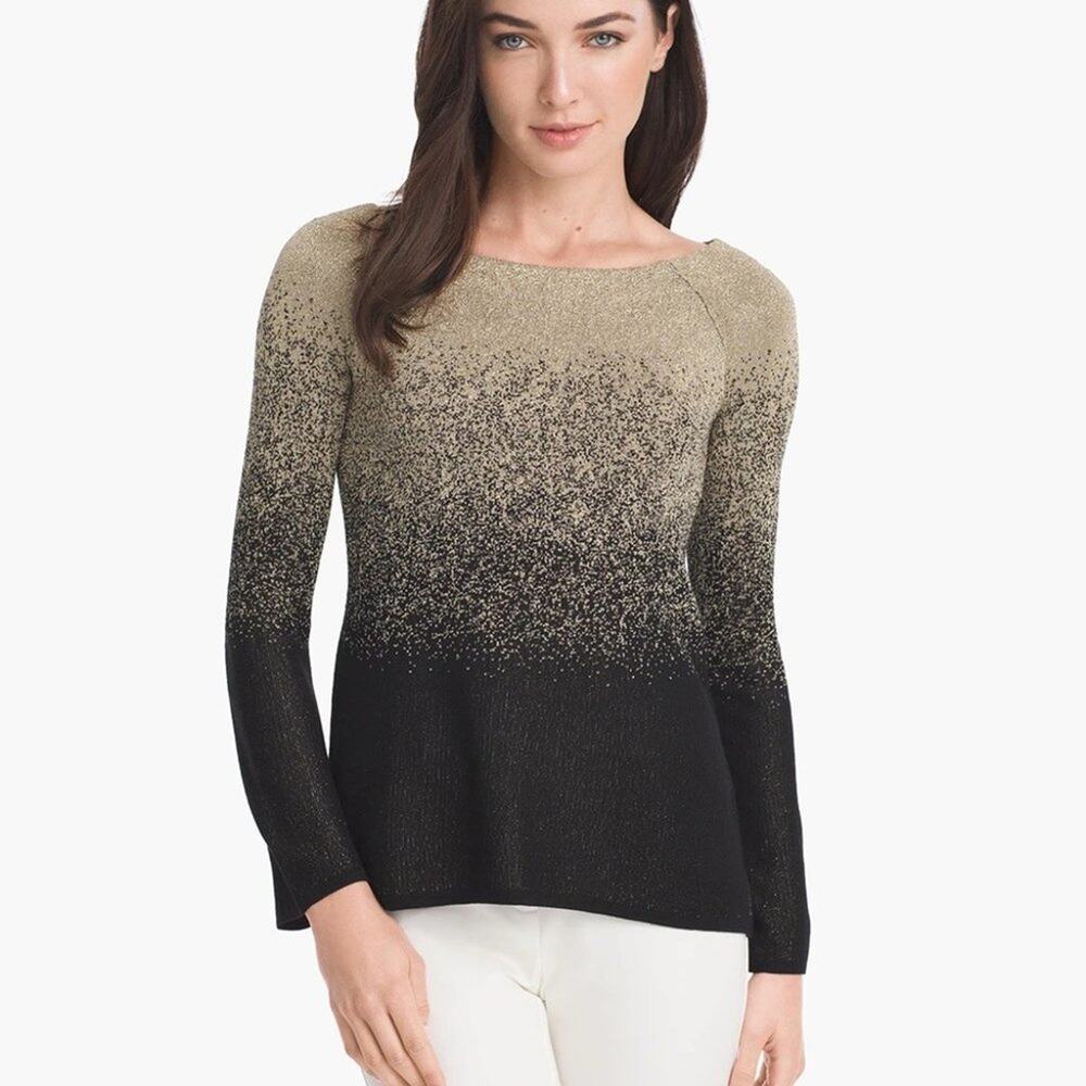 WHBM Black & Gold Metallic Ombre Lurex Pullover Sweater Size Small ✨🖤🥂